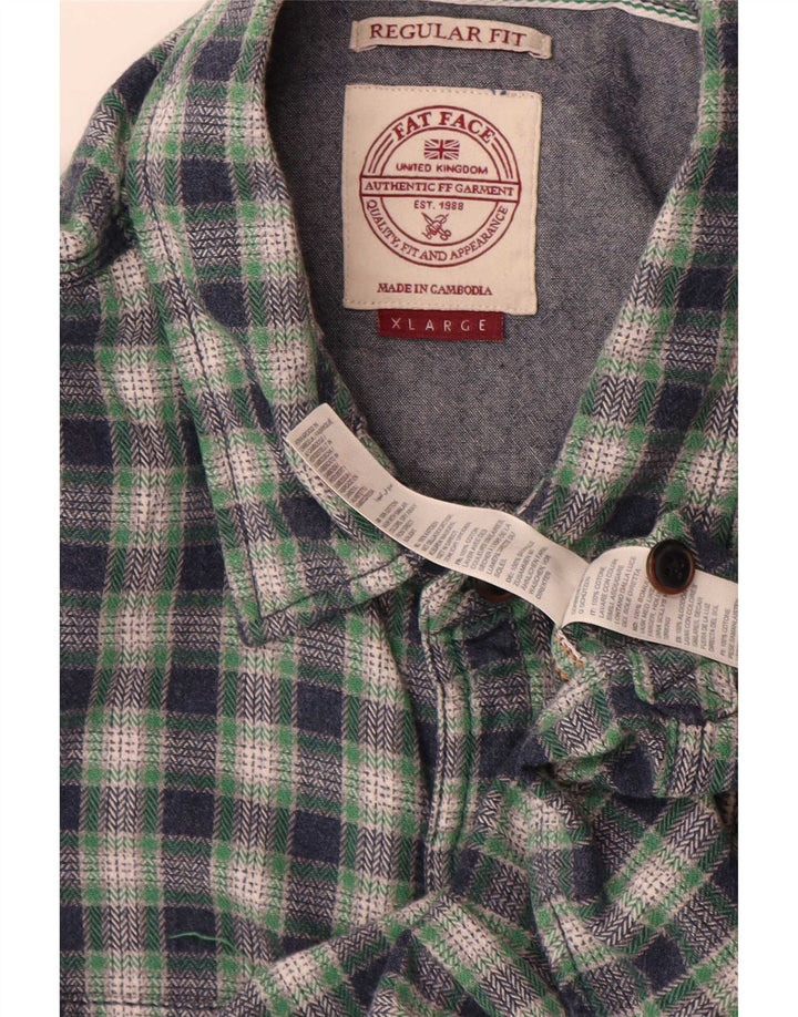 Fat Face Chemise en flanelle pour homme Coupe régulière XL Vert à carreaux en coton