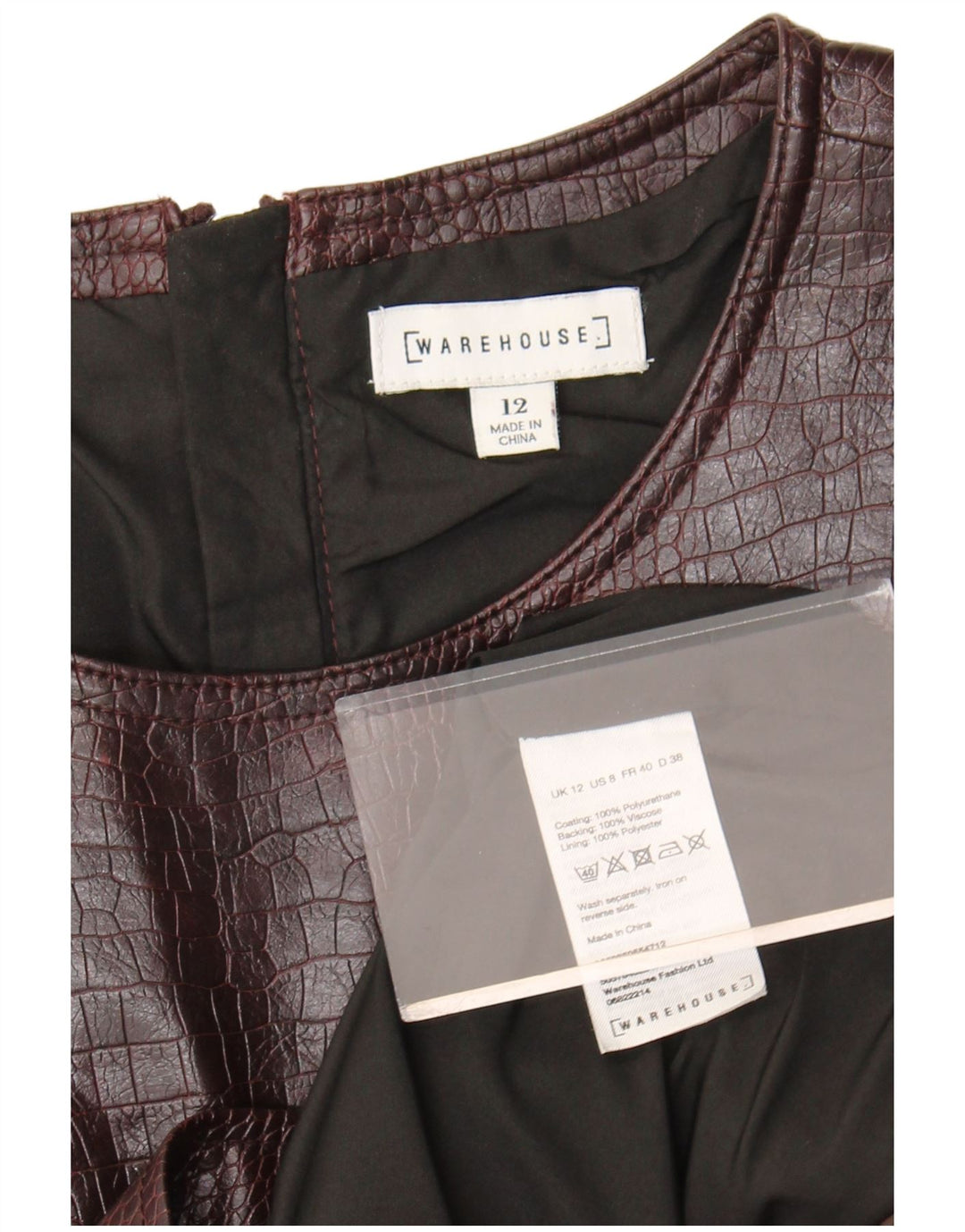 WAREHOUSE Robe fourreau sans manches pour femme UK 12 Marron moyen imprimé animal