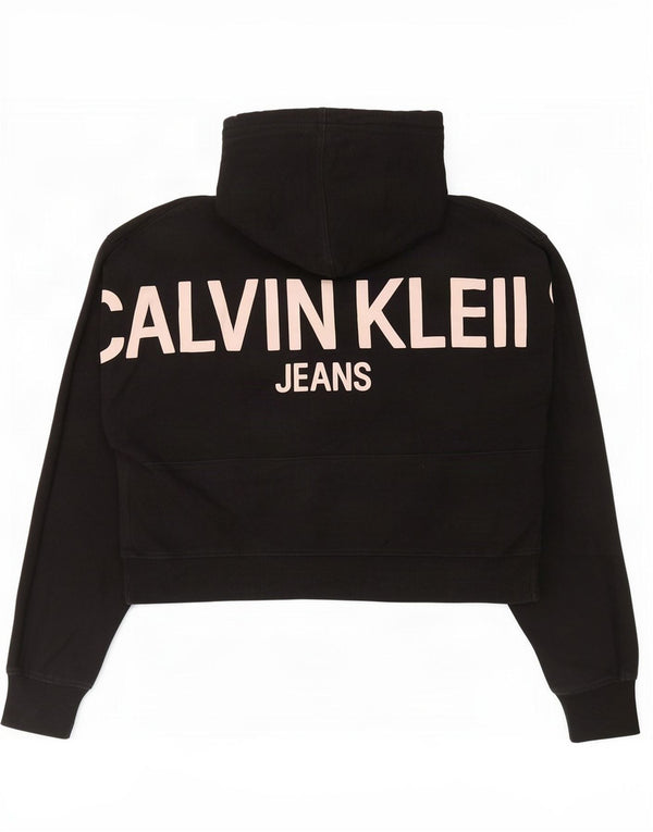 Calvin Klein Jeans Pull à capuche court graphique pour femme UK 14 Noir moyen