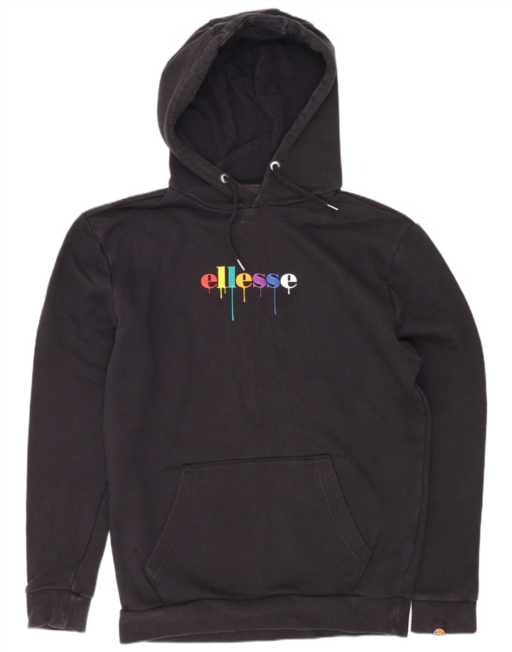 Ellesse Pull à capuche graphique en coton noir moyen pour homme