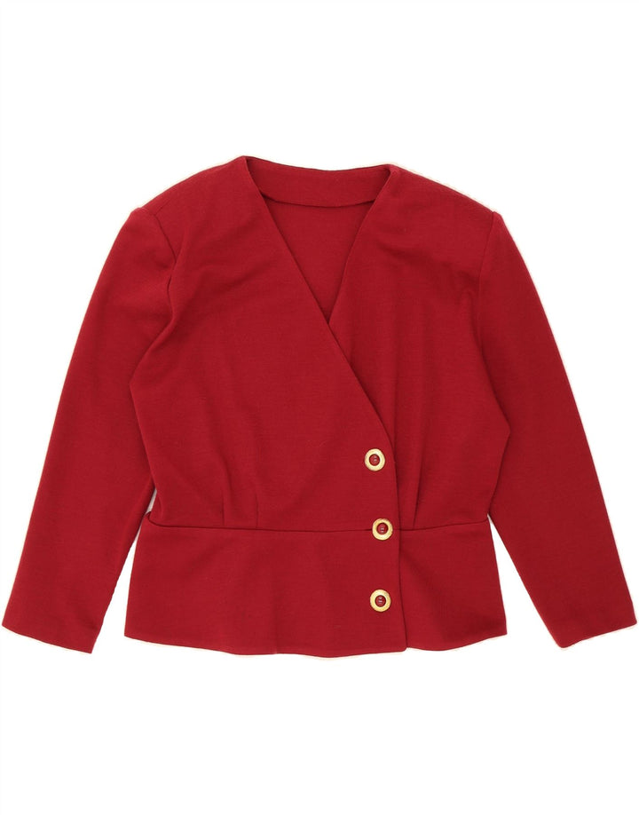 VINTAGE Womens 3 Button 3/4 Sleeve Blazer Jacket UK 18 XL Red Wool Vintage Vintage and Second-Hand Vintage from Messina Hembry 