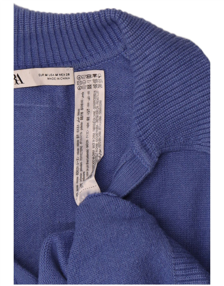 Zara Pull col polo pour femme UK 14 Bleu moyen Viscose