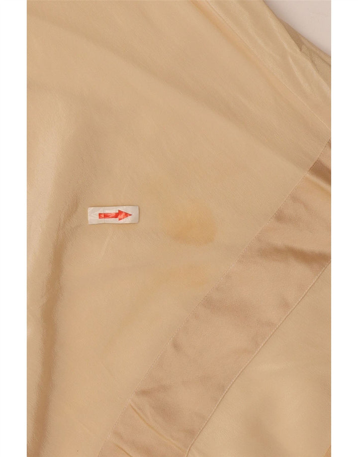 vintage Femme Manches Longues Blouse Top UK 14 Grande Soie Géométrique Beige