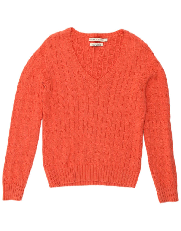 Tommy Hilfiger Pull col V pour femme UK 14 Coton rose moyen