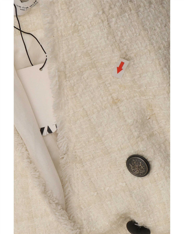 Zara Veste blazer croisée pour femme UK 12 à carreaux blancs moyens