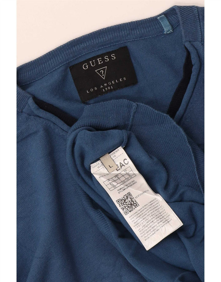 Guess Pull col V pour homme en coton bleu Taille L