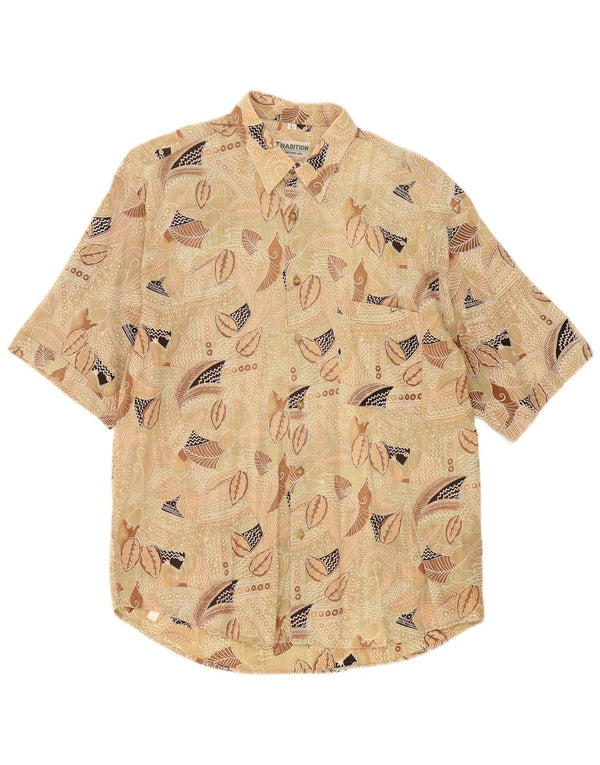 Vintage Mens Shirt Large Beige Floral Cotton
