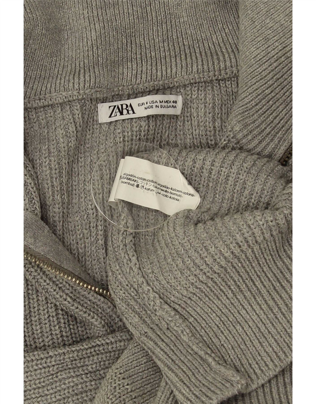 Zara Pull Col Zippé Homme Gris Moyen Coton