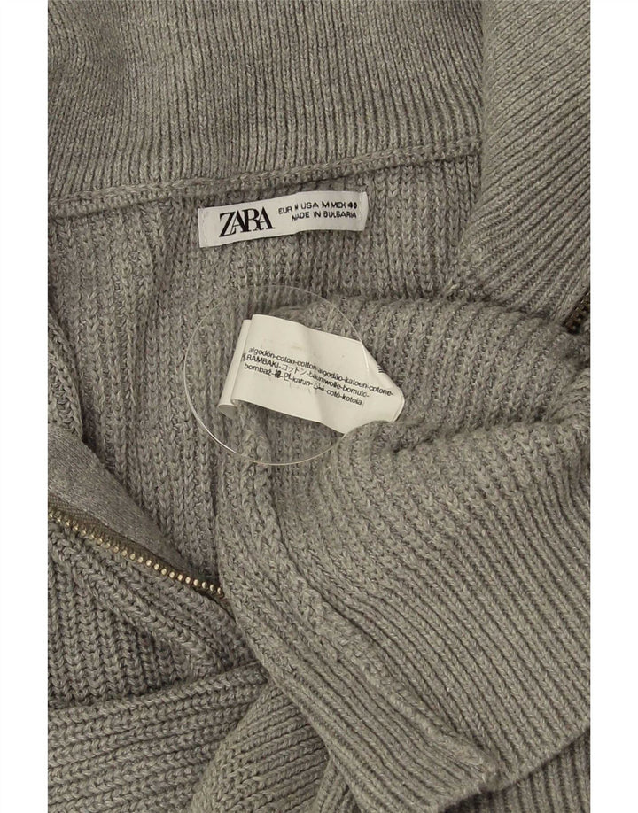 Zara Pull Col Zippé Homme Gris Moyen Coton