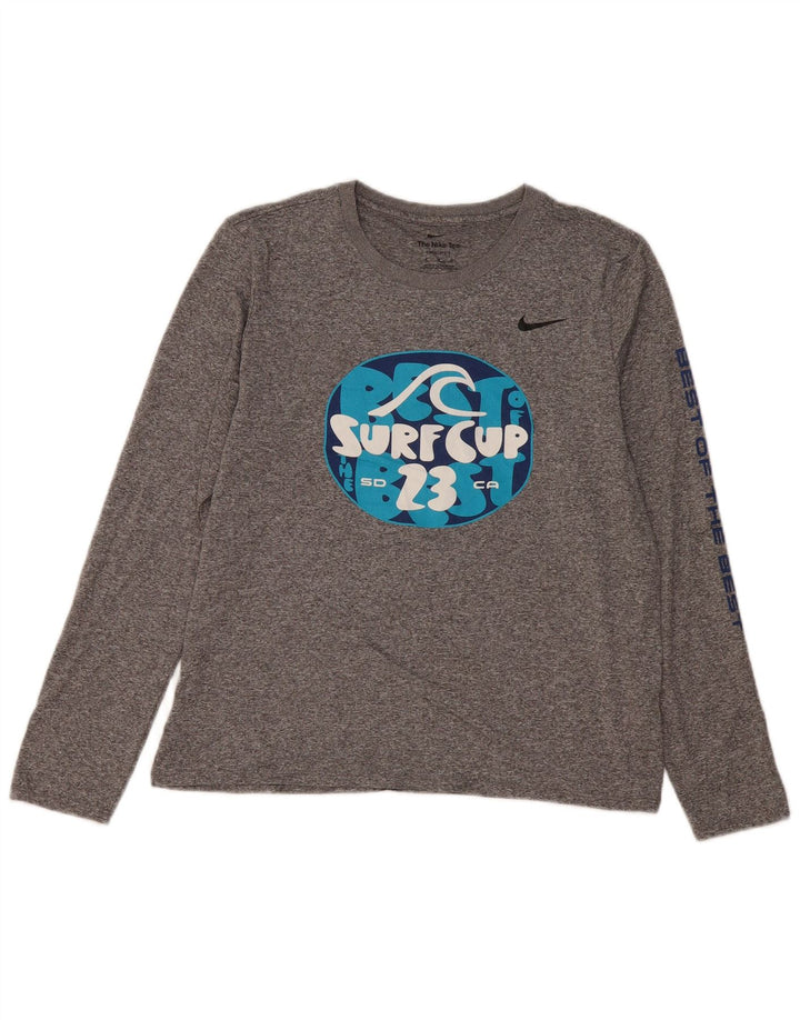 NIKE Haut Dri Fit Graphic à manches longues pour femme UK 14 Gris moyen moucheté