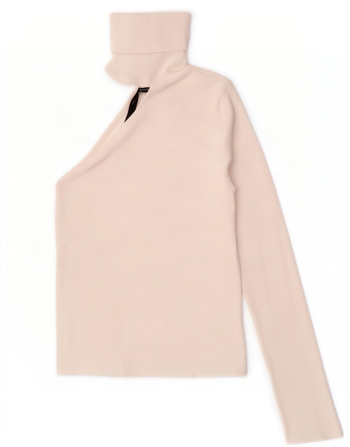 Zara Haut court à manches longues et une épaule pour femme UK 12 Viscose blanc moyen