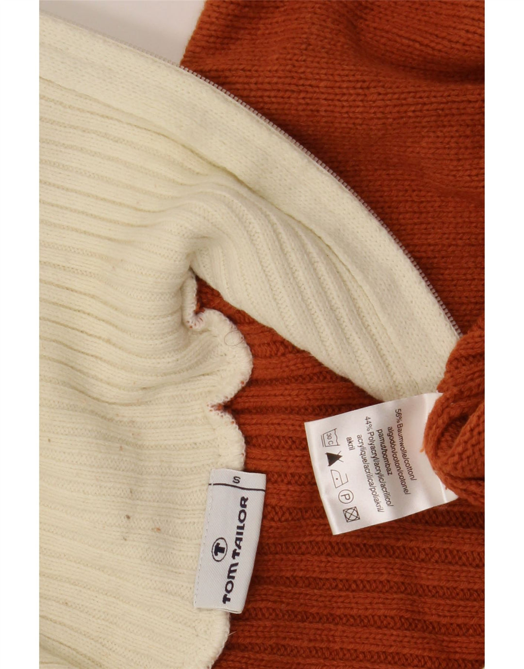 Tom Tailor Pull col zippé pour homme en coton color block Petit Marron