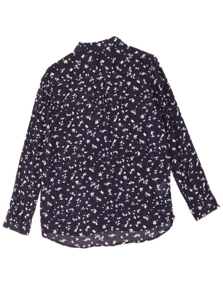 Eddie Bauer Chemise à motif abstrait pour femme UK 16 Grand coton bleu marine