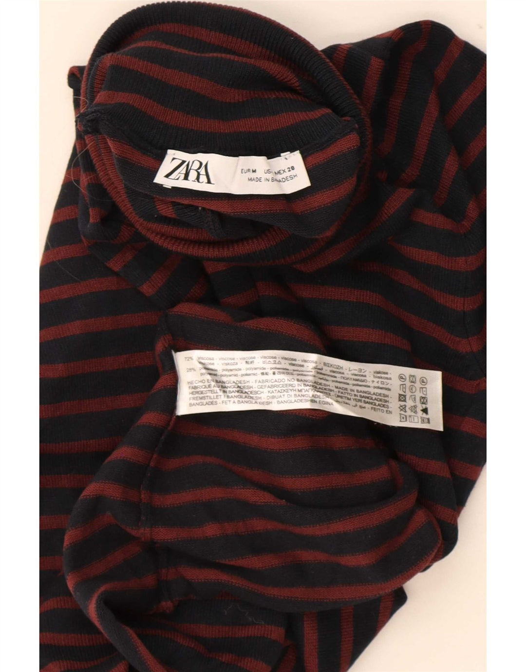 Zara Femme Top Manches Longues UK 12 Medium Bleu Marine Rayé Viscose