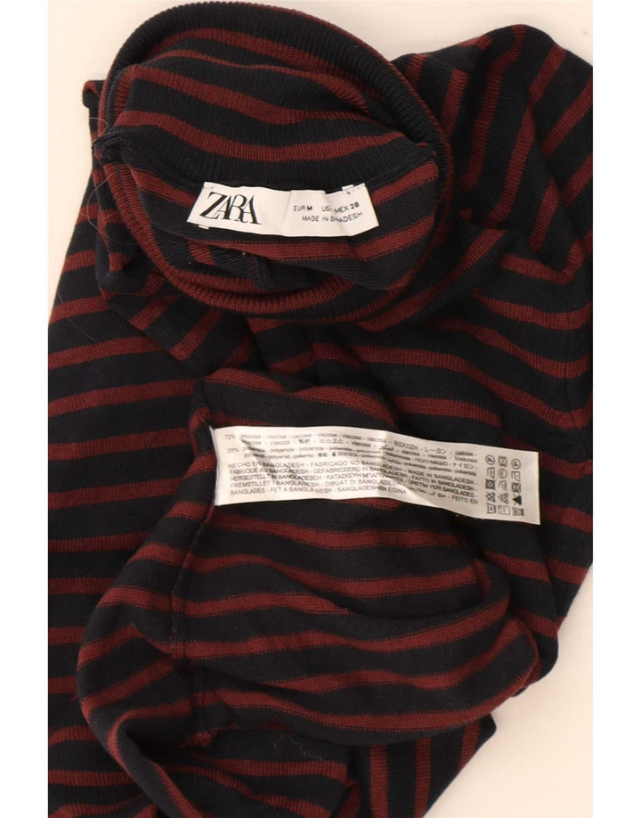 Zara Femme Top Manches Longues UK 12 Medium Bleu Marine Rayé Viscose