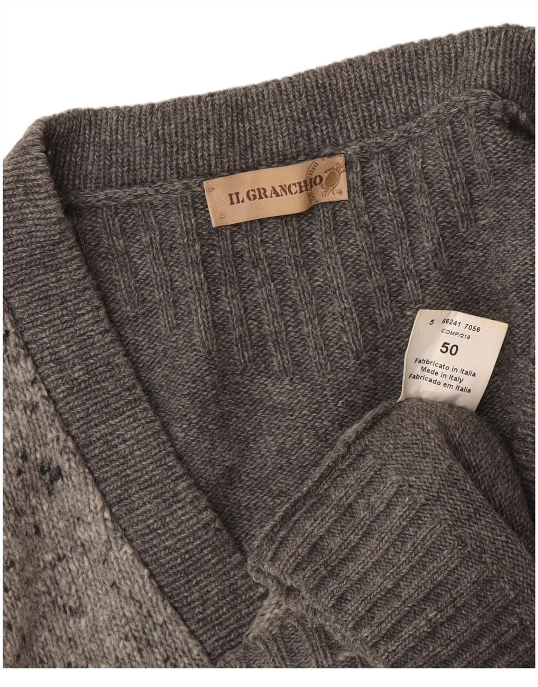 Il Granchio Pull Cardigan Homme IT 50 Laine Mouchetée Gris Moyen
