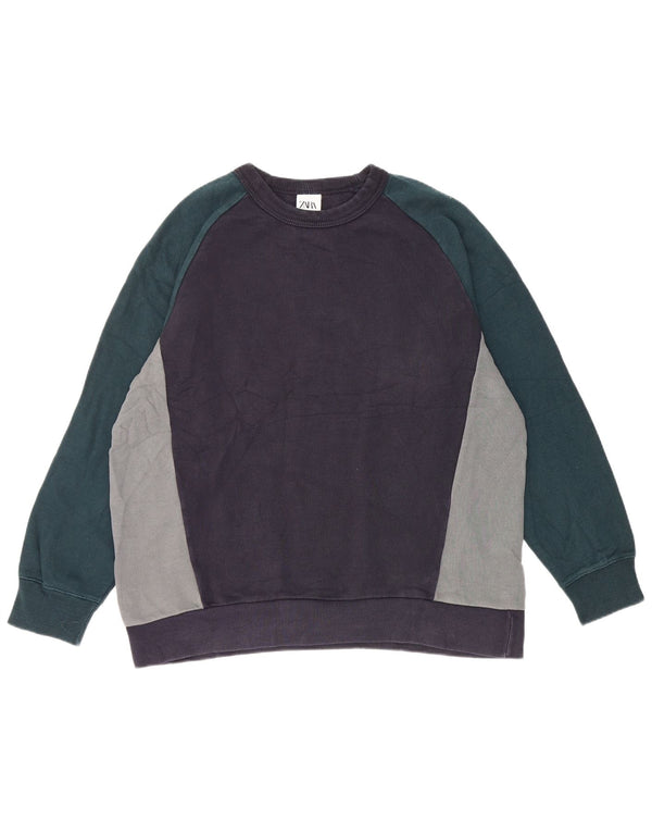 Zara Homme Sweatshirt Jumper XL Bleu Marine Colorblock Coton
