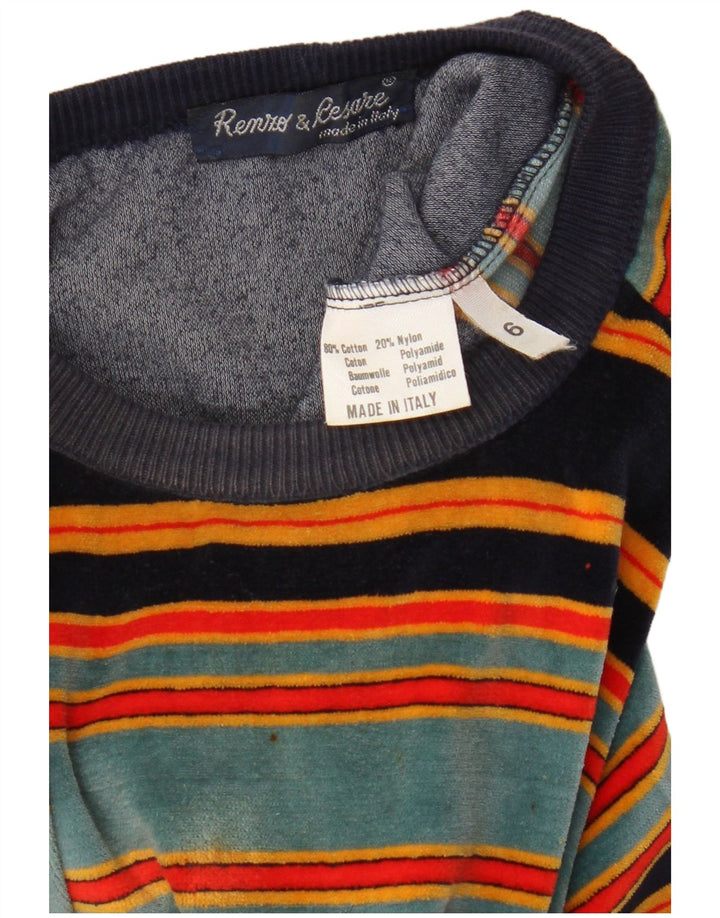 vintage Mens Terry Cloth Sweatshirt Jumper Moyen Bleu Marine Rayé Coton