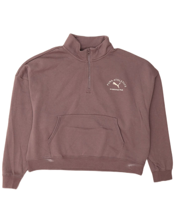 Puma Womens Crop Zip Neck Sweatshirt Jumper UK 18 XL Purple Cotton