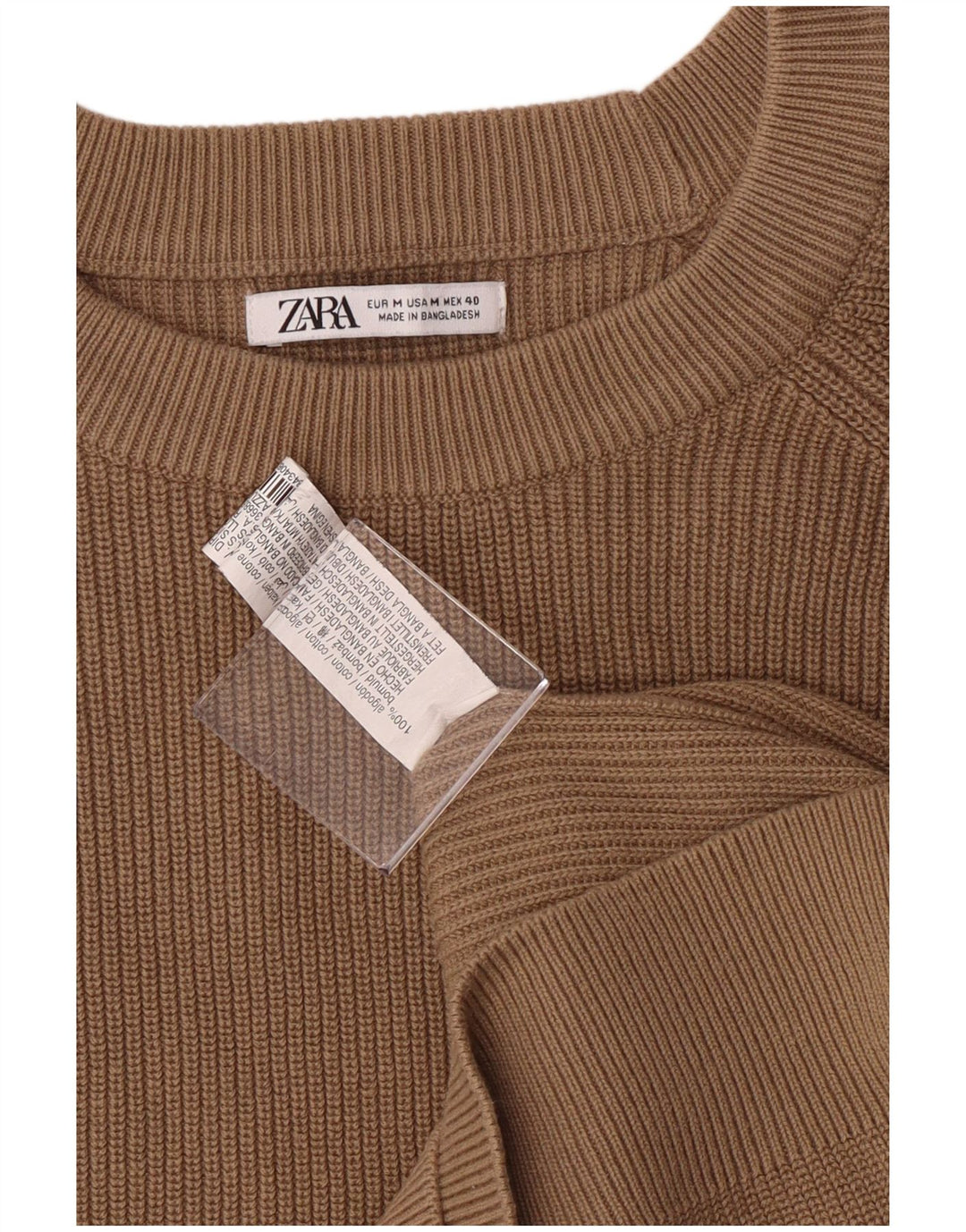 Zara Pull à col rond pour homme en coton marron moyen
