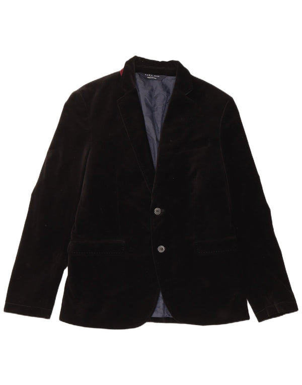 Zara Veste Blazer en Velours à 2 Boutons pour Homme EU 50 Coton Noir Moyen