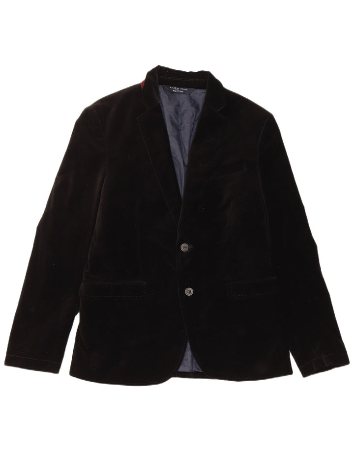 Zara Veste Blazer en Velours à 2 Boutons pour Homme EU 50 Coton Noir Moyen