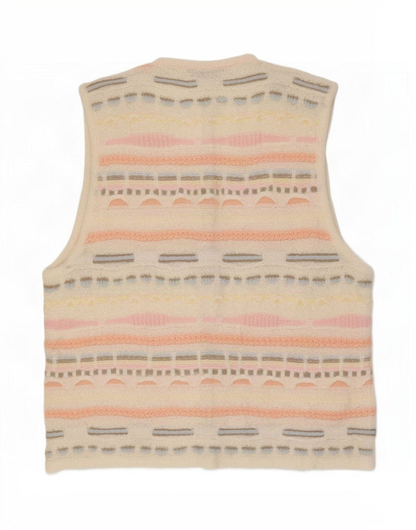 gilet tricoté femme vintage UK 14 Acrylique géométrique blanc moyen