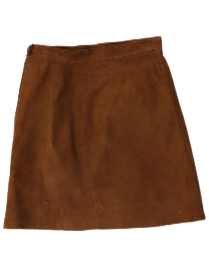 vintage Femmes Daim Mini Jupe W24 Petit Brun