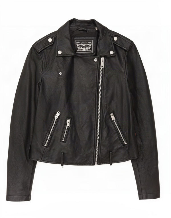 Levi's Veste de motard courte en similicuir femme UK 10 Small Noir Polyuréthane