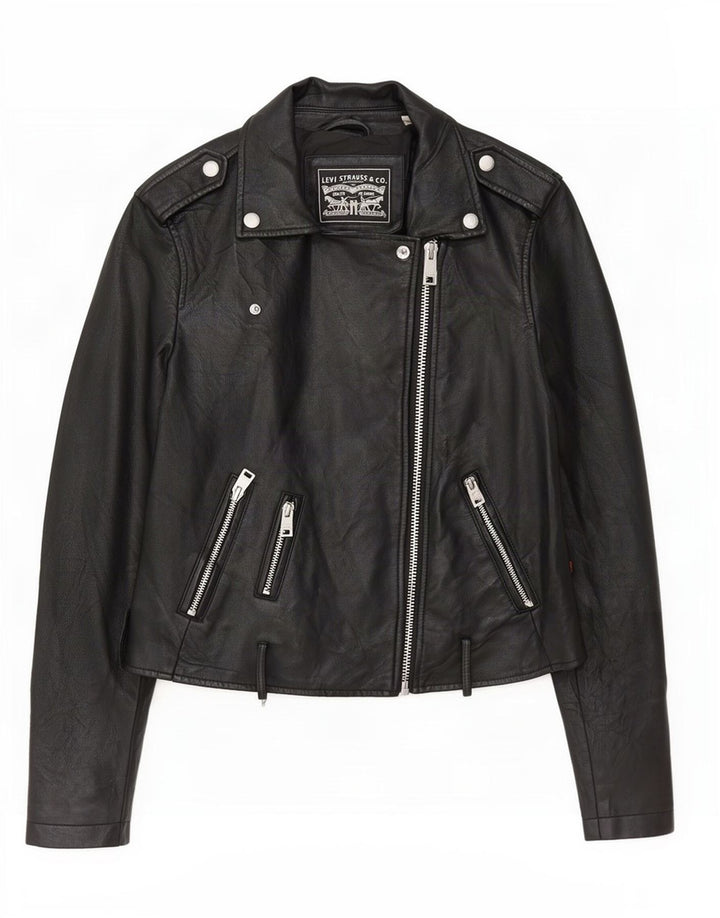 Levi's Veste de motard courte en similicuir femme UK 10 Small Noir Polyuréthane