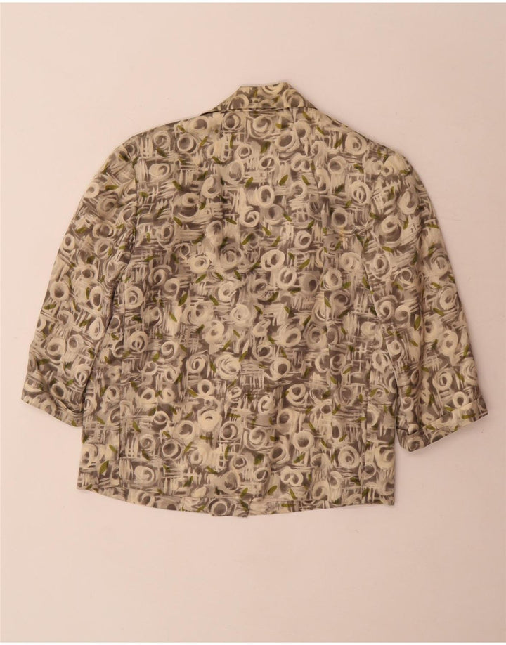 vintage Femmes Motif Abstrait Manches 3/4 2 Pièces Ensemble UK 12 Gris Moyen