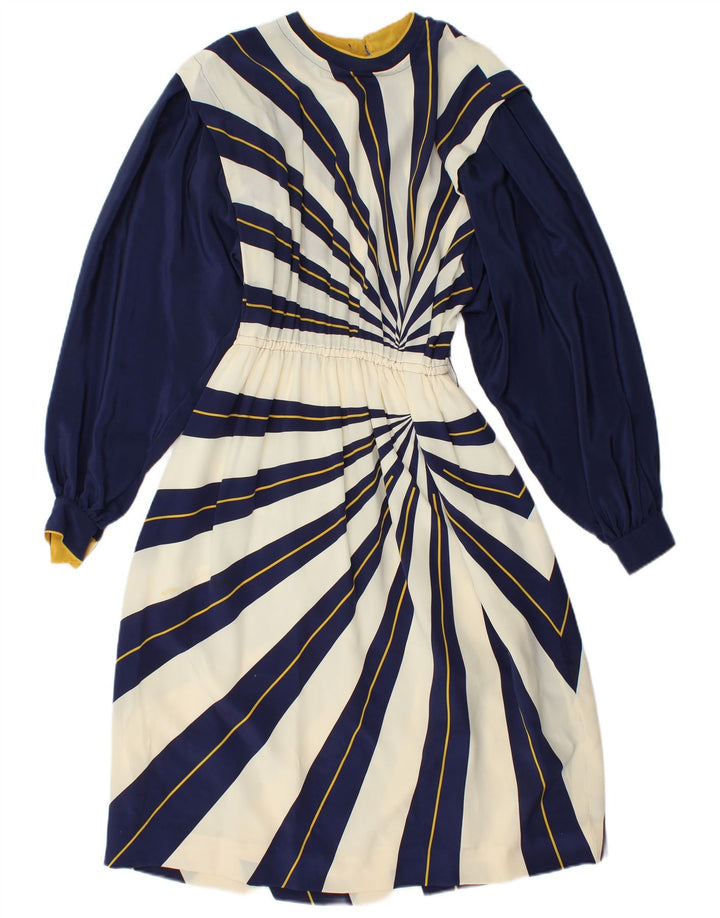 VINTAGE Robe trapèze à manches longues pour femme IT 42 Bleu marine moyen rayé
