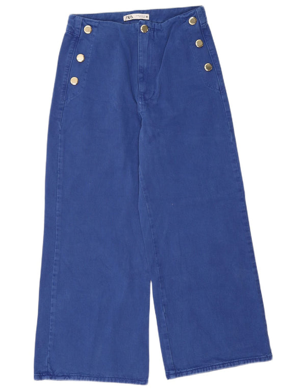 Zara Jean court taille haute jambe large pour femme EU 38 Small W28 L24 Bleu