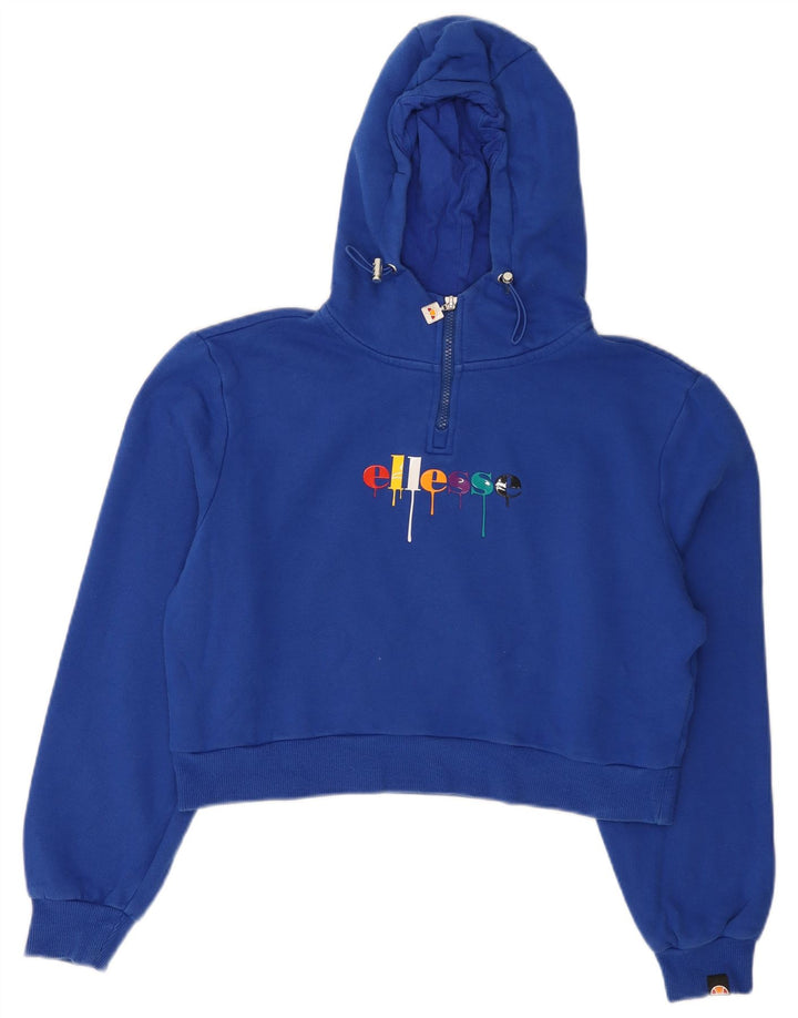 ELLESSE Pull à capuche surdimensionné avec col zippé pour femme UK 10 Petit Bleu