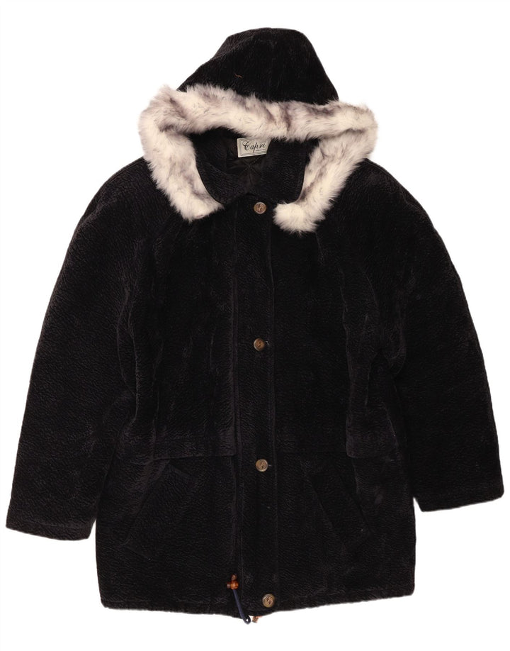 vintage Femmes Surdimensionné Manteau à capuche UK 18 XL Bleu Marine Polyester