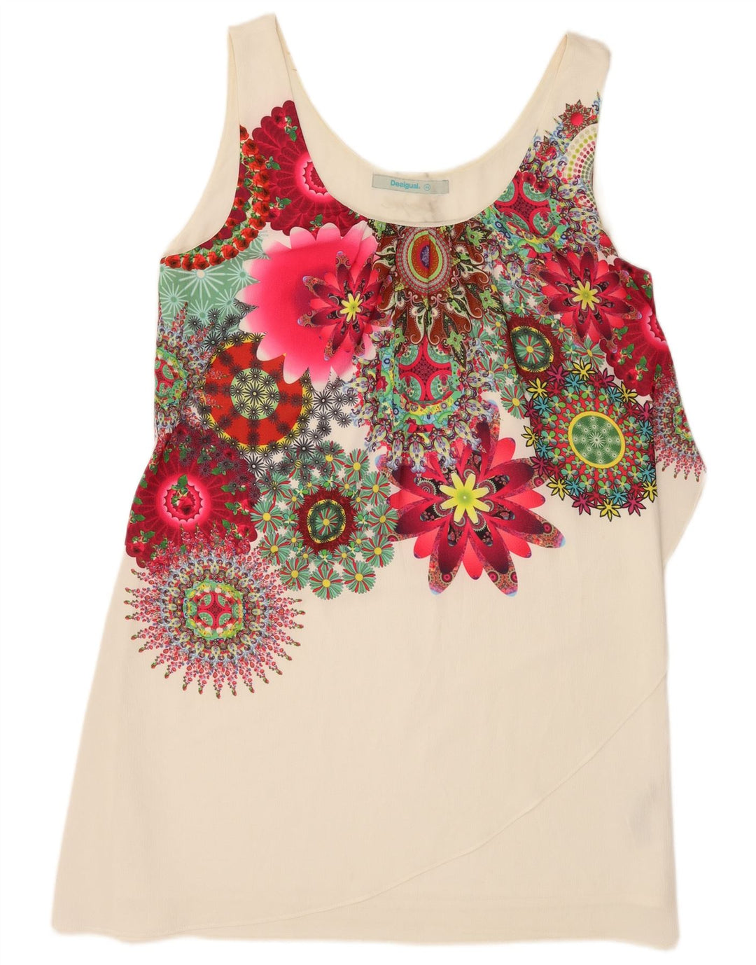 Desigual Tunique sans manches pour femme EU 44 XL Blanc Floral Polyester