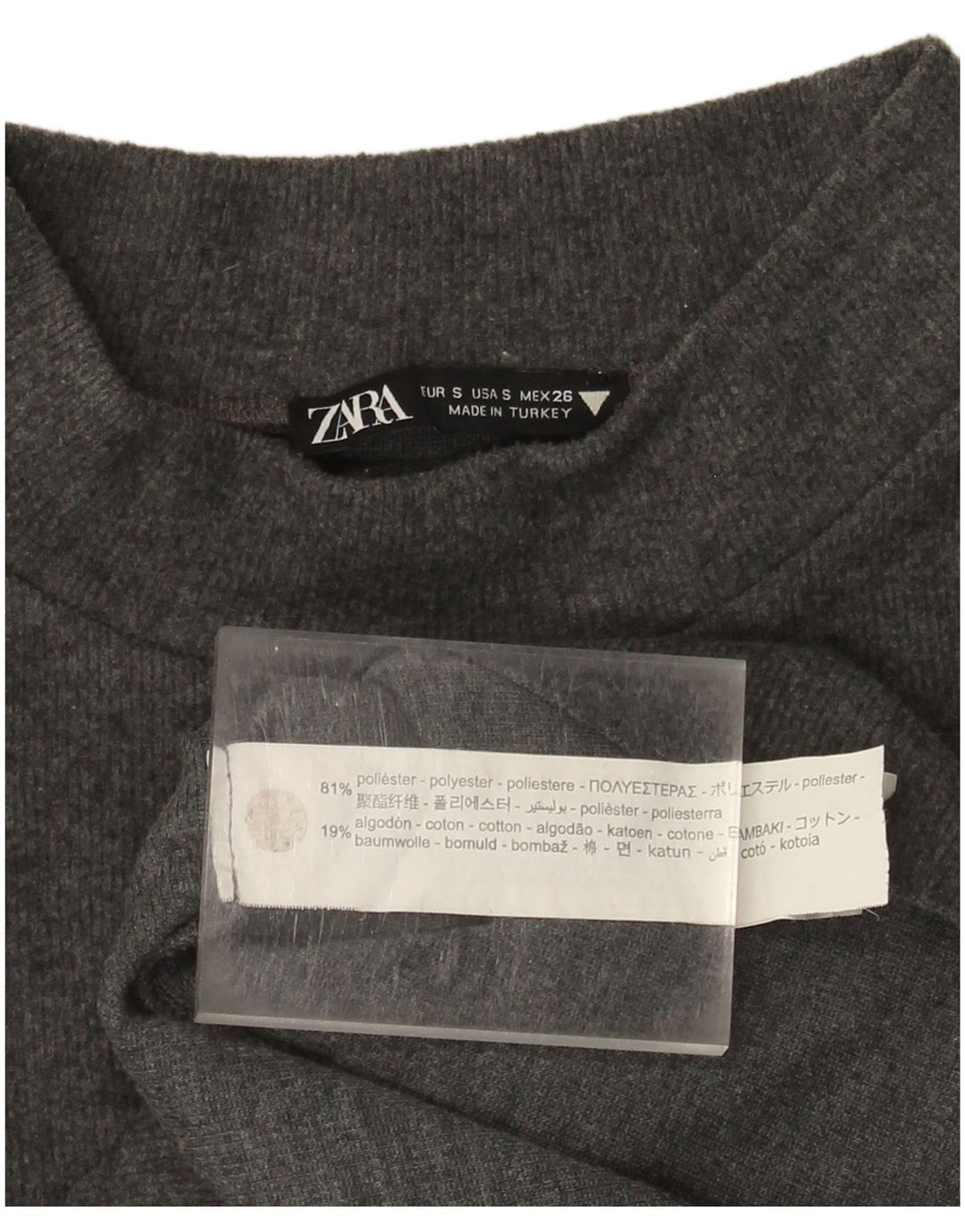 Zara Womens Crop T-Shirt Top UK 10 Petit Gris Polyester