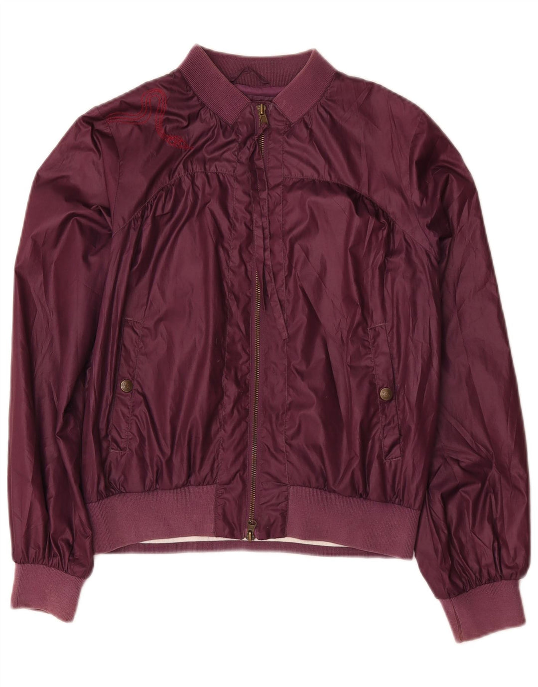 Lee Womens Graphic Bomber Jacket UK 14 Polyester Bordeaux Moyen