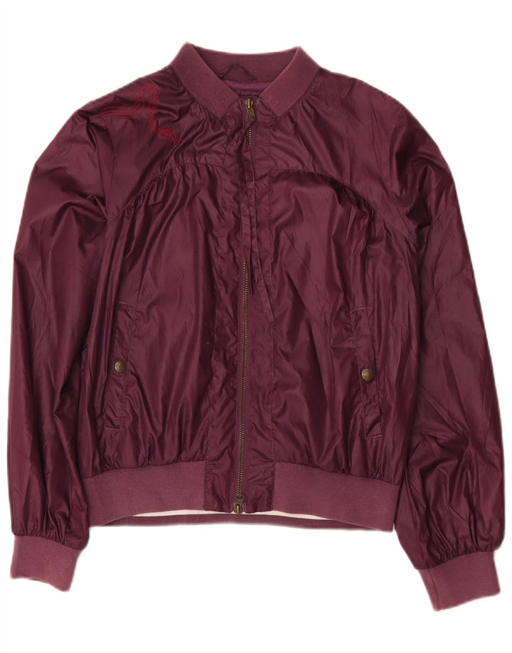 Lee Womens Graphic Bomber Jacket UK 14 Polyester Bordeaux Moyen