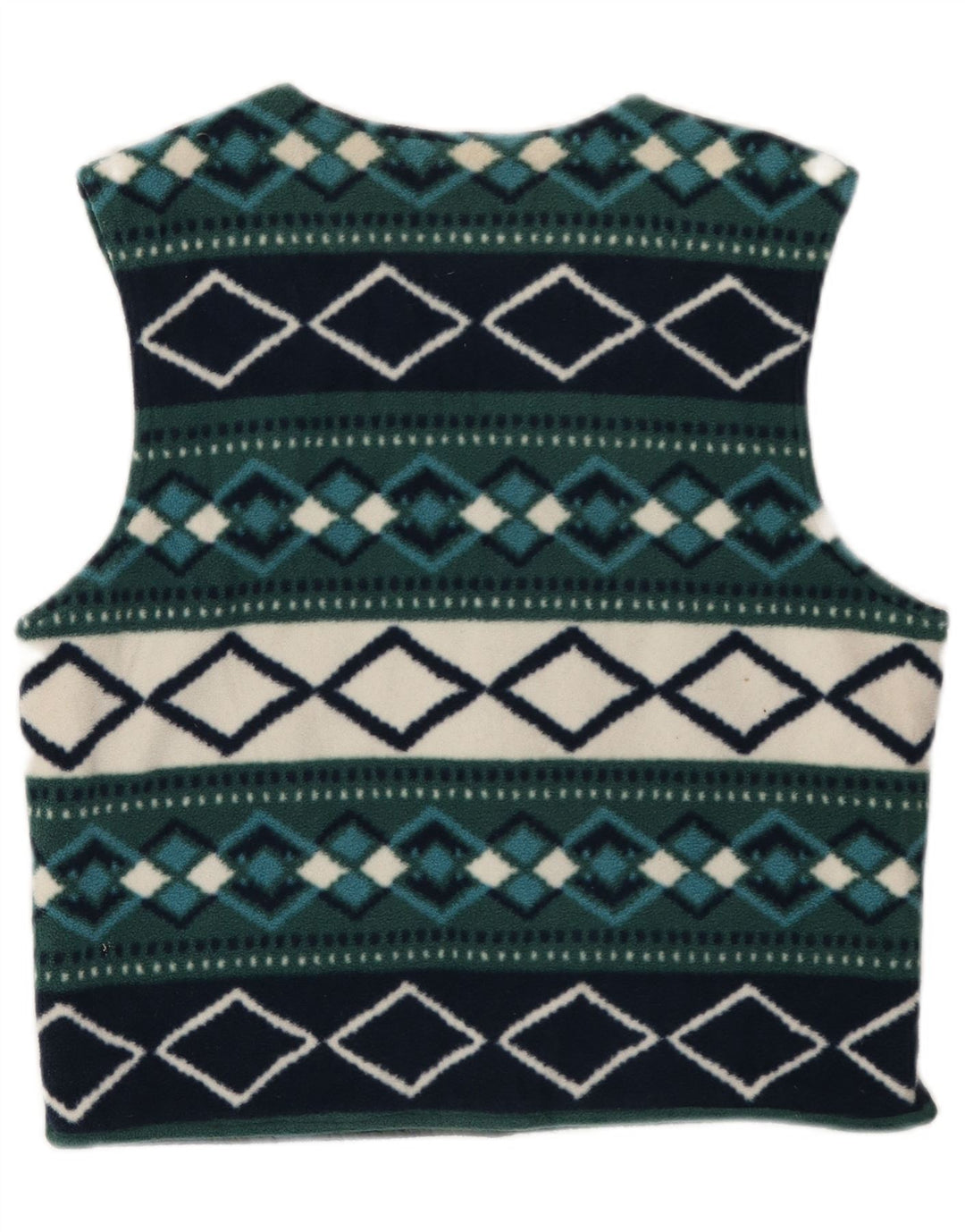 vintage Femme Polaire Gilet UK 14 Moyen Vert Argyle/Diamant Rétro