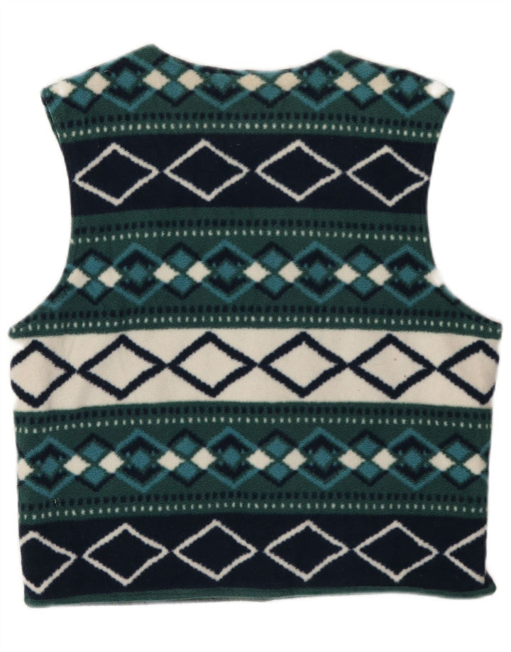 vintage Femme Polaire Gilet UK 14 Moyen Vert Argyle/Diamant Rétro