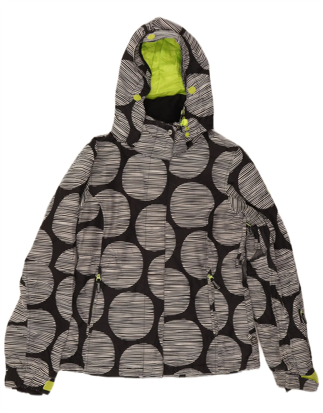 ROXY Womens Hooded Windbreaker Jacket UK 14 Medium Black Geometric