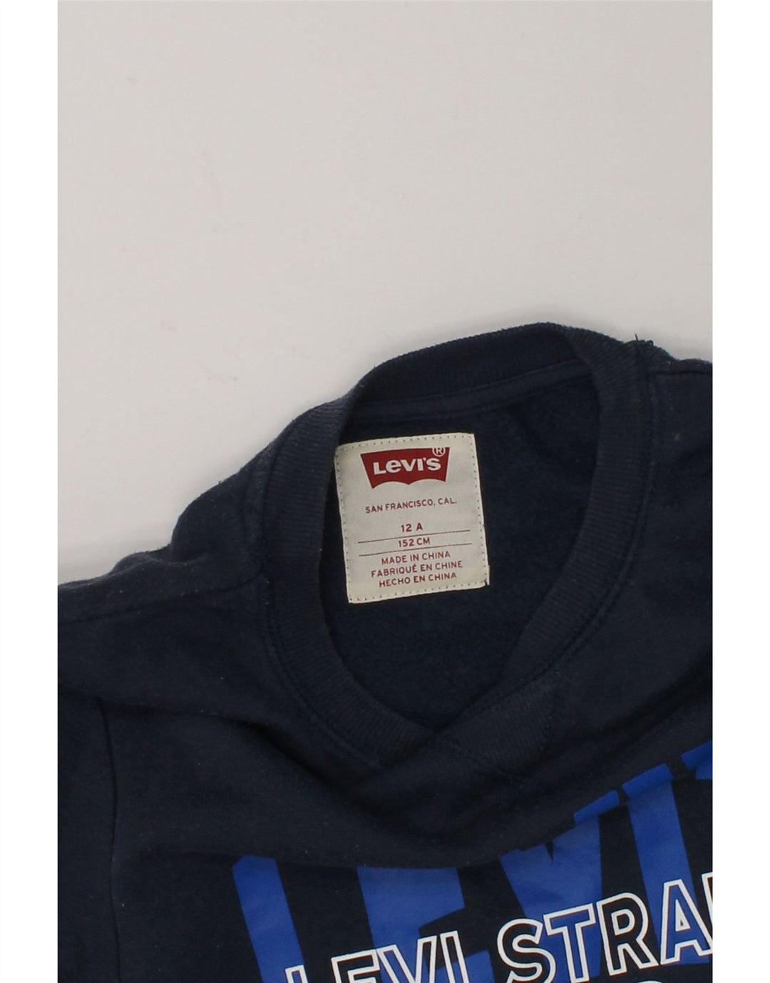 LEVI'S Boys Graphic Sweatshirt Jumper 11-12 Years Navy Blue Cotton | Vintage Levi's | Thrift | Second-Hand Levi's | Used Clothing | Messina Hembry 