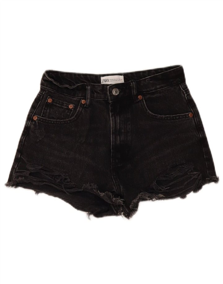 Zara Short en jean vieilli pour femme EU 34 2XS W24 Coton noir