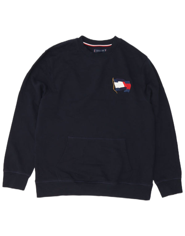 Tommy Hilfiger Sweat-shirt coupe décontractée pour homme en coton bleu marine Taille L