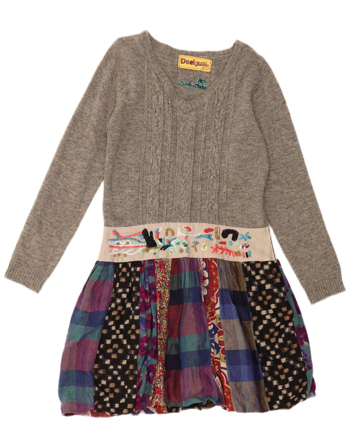 DESIGUAL Robe pull à manches longues pour femme EU 44 XL Gris Patchwork Lin