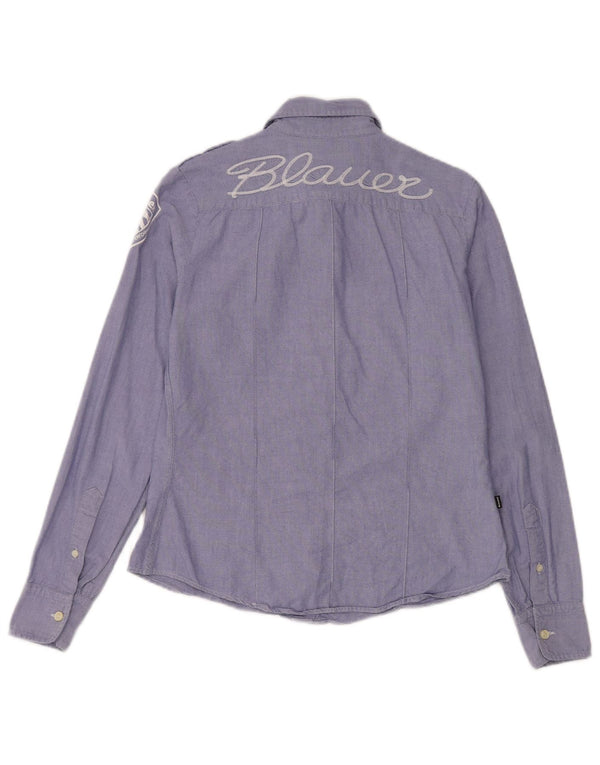 Blauer Womens Graphic Military Shirt UK 16 Large Blue