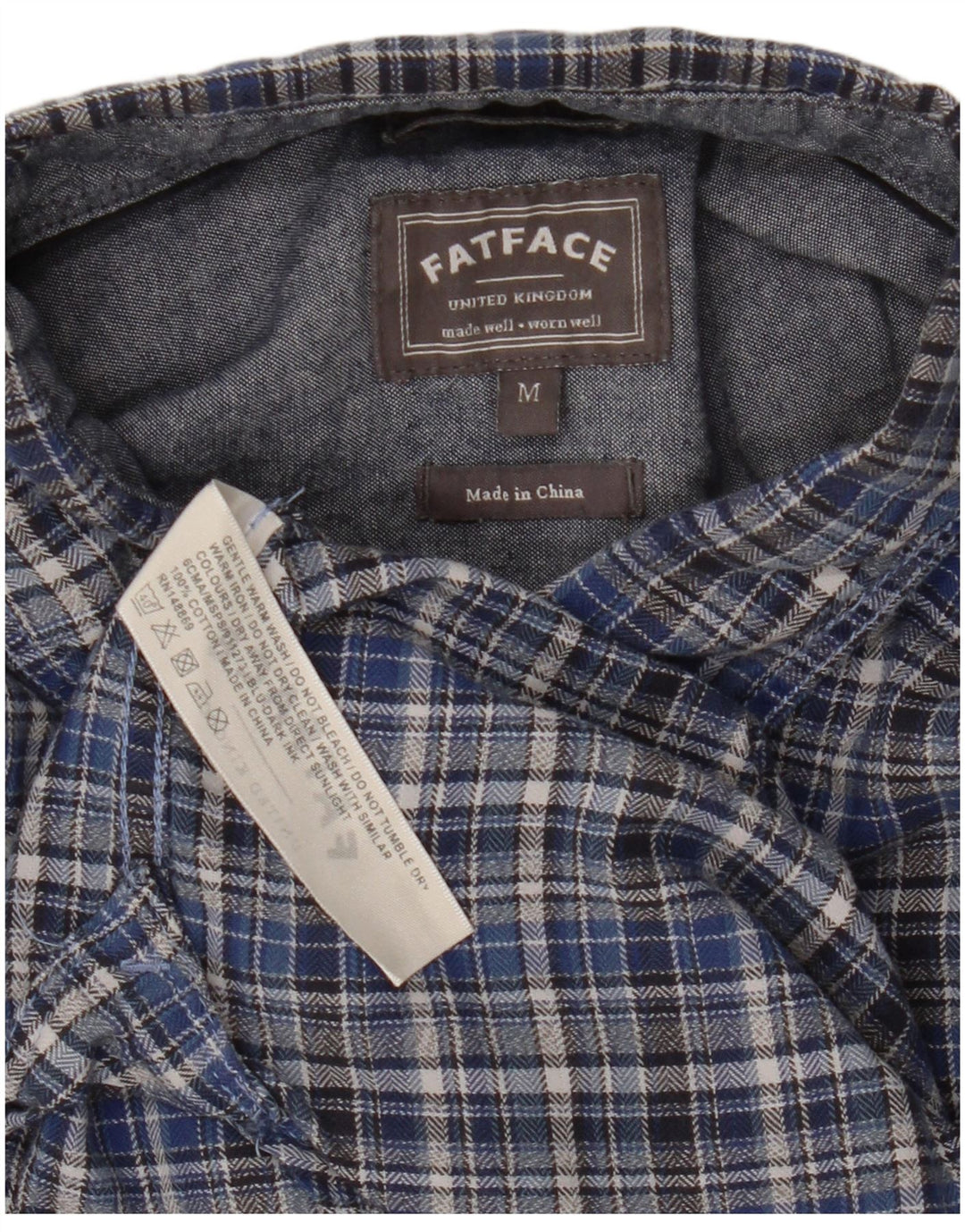 Fat Face Chemise Classique en Flanelle Homme Bleu Moyen à Carreaux en Coton