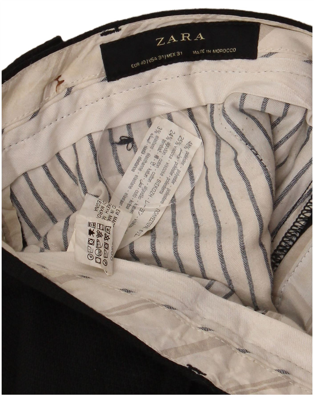 Zara Pantalon Chino Slim Homme EU 40 Medium W31 L30 Noir Polyester