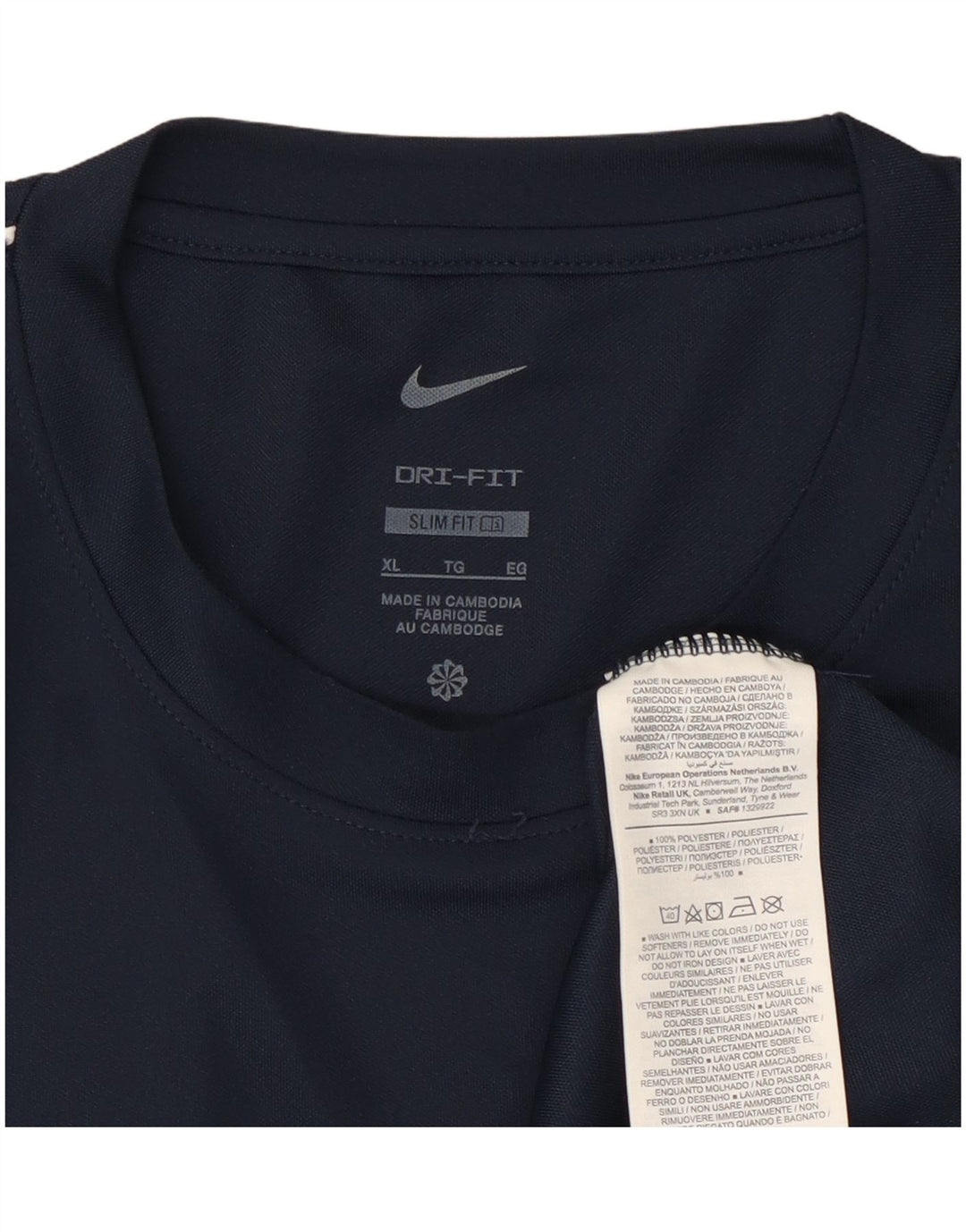 Nike Hommes Dri Fit Slim Fit T-Shirt Haut XL Bleu Marine Polyester